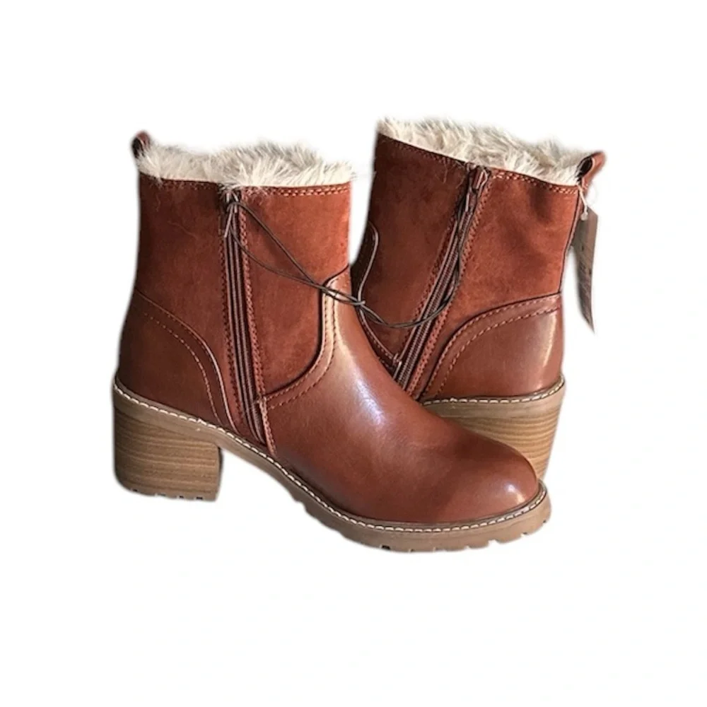 Universal Thread Cognac Brown Faux Fur Lined Block Heel Boots – 9.5 BNIB